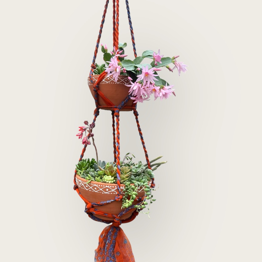 SARI Plant Hangers - Upcycled Sari Fabric RED